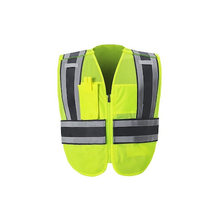 2W International Hi-Vis Public Safety Vest Plus Class 2 U Back, , Hook & Loop 2 Pockets, 2 Mic Tab PWB503BLJM